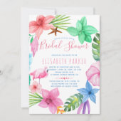 ハワイアン熱帯ピンクフローラリースブライダルシャワー 招待状 (正面)
