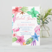 ハワイアン熱帯ピンクフローラリースブライダルシャワー 招待状 (スタンド正面)