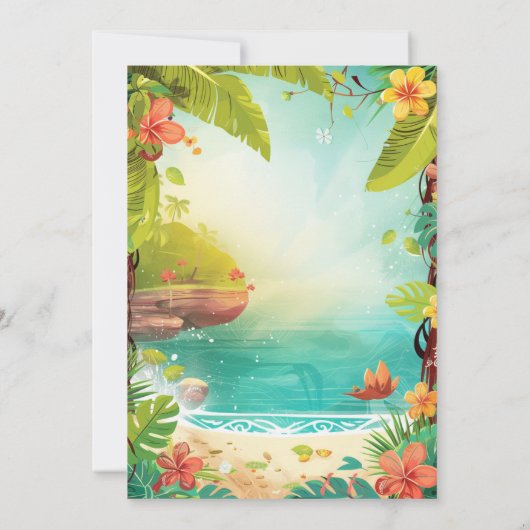 ハワイアン熱帯フローラ誕生日ルアウ（ハワイ式宴会）パーティー 招待状 (裏面)