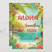 ハワイアン熱帯フローラ誕生日ルアウ(ハワイ式宴会)パーティー 招待状 (正面/裏面)