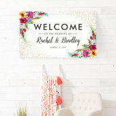 ハワイアン熱帯フローラ金ゴールド結婚グリッター 横断幕 (インサイチュ)