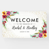 ハワイアン熱帯フローラ金ゴールド結婚グリッター 横断幕 (横)