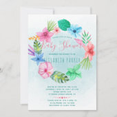 ハワイアン熱帯ブルーフローラリースベビーシャワー 招待状 (正面)