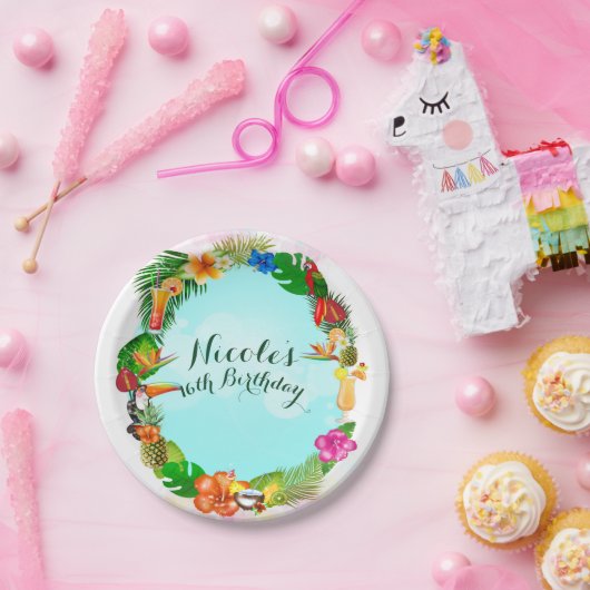 ハワイアン熱帯夏の事物フレームルアウ（ハワイ式宴会）パーティー ペーパープレート (パーティー)