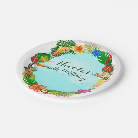 ハワイアン熱帯夏の事物フレームルアウ（ハワイ式宴会）パーティー ペーパープレート (アングル)