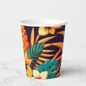 ハワイアン熱帯植物模様。開花フローラ 紙コップ (裏面)