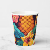 ハワイアン熱帯植物模様。開花フローラ 紙コップ (左)