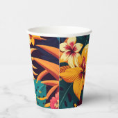 ハワイアン熱帯植物模様。開花フローラ 紙コップ (右)