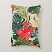 ハワイアン熱帯植物、カラフル花。 アクセントクッション (裏面(縦))