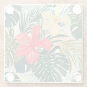 ハワイアン熱帯植物、カラフル花。 ガラスコースター (裏面)