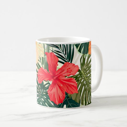 ハワイアン熱帯植物、カラフル花。 コーヒーマグカップ (正面右)