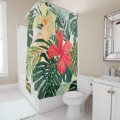 ハワイアン熱帯植物、カラフル花。 シャワーカーテン (インサイチュ)