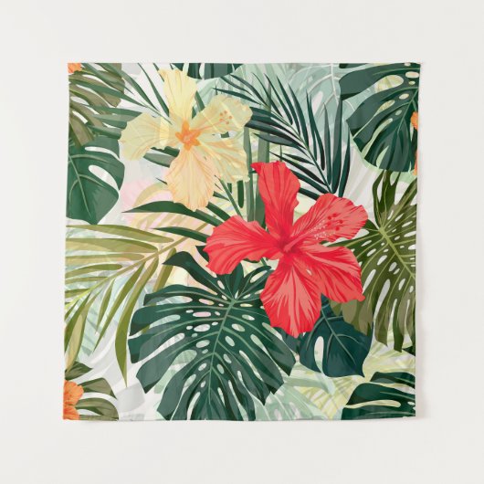 ハワイアン熱帯植物、カラフル花。 タペストリー (正面)