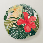 ハワイアン熱帯植物、カラフル花。 ラウンドクッション (裏面)