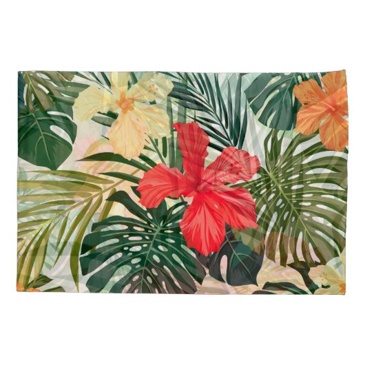 ハワイアン熱帯植物、カラフル花。 枕カバー (裏面)