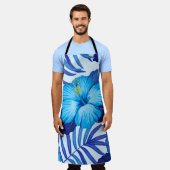 ハワイアン熱帯植物、ハイビスカスパターン。 エプロン (着用した状態)