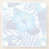 ハワイアン熱帯植物、ハイビスカスパターン。 ガラスコースター (裏面)