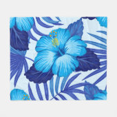 ハワイアン熱帯植物、ハイビスカスパターン。 フリースブランケット (正面(横))