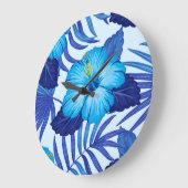 ハワイアン熱帯植物、ハイビスカスパターン。 ラージ壁時計 (傾斜)