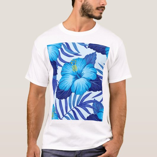 ハワイアン熱帯植物、ハイビスカスパターン。 Tシャツ (正面)