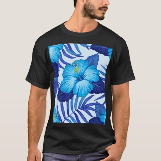 ハワイアン熱帯植物、ハイビスカスパターン。 Tシャツ (正面)