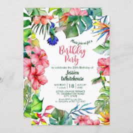ハワイアン熱帯水色の花誕生日 招待状