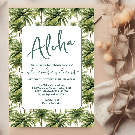 ハワイアン熱帯緑のベビーシャワー 招待状