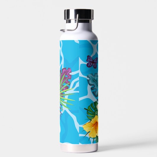 ハワイアン熱帯花と蝶モノグラム ウォーターボトル (右面)