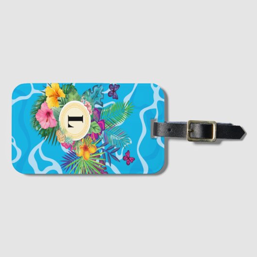 ハワイアン熱帯花と蝶モノグラム ラゲッジタグ (正面横)