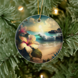 ハワイアン熱帯花アットザビーチオーナメント セラミックオーナメント