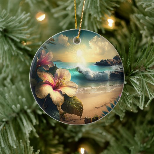 ハワイアン熱帯花アットザビーチオーナメント セラミックオーナメント (ツリー)