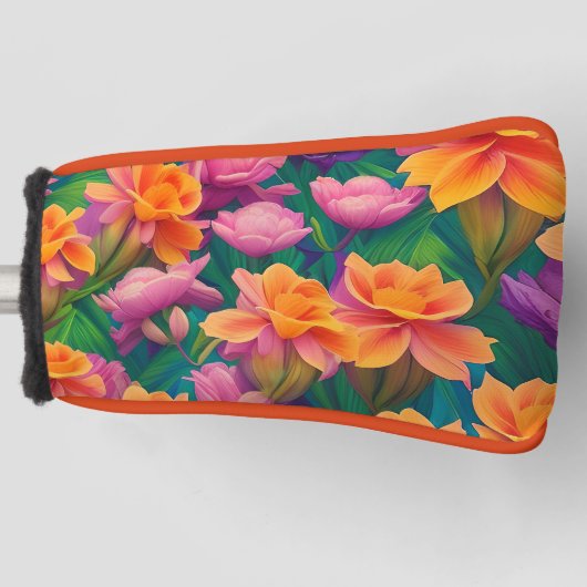 ハワイアン熱帯花模様 ゴルフヘッドカバー (正面)