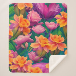 ハワイアン熱帯花模様 シェルパブランケット