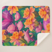 ハワイアン熱帯花模様 シェルパブランケット (正面(横))