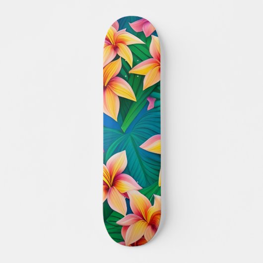 ハワイアン熱帯花模様 スケートボード (正面)