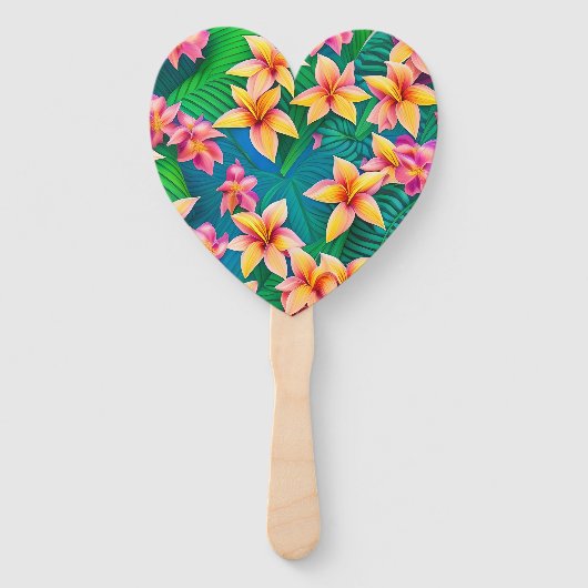 ハワイアン熱帯花模様 ハンドファン (正面)