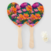 ハワイアン熱帯花模様 ハンドファン (正面&裏面)