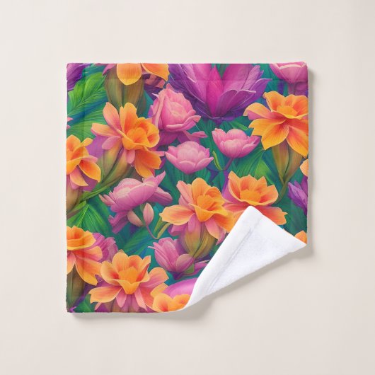 ハワイアン熱帯花模様 バスタオルセット (ウォッシュタオル)