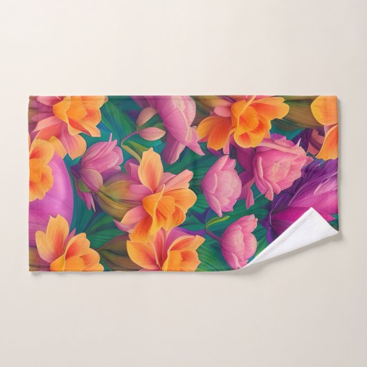 ハワイアン熱帯花模様 バスタオルセット (ハンドタオル)