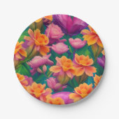 ハワイアン熱帯花模様 ペーパープレート (正面)