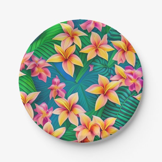 ハワイアン熱帯花模様 ペーパープレート (正面)
