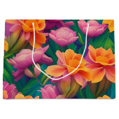 ハワイアン熱帯花模様 ラージペーパーバッグ (正面)