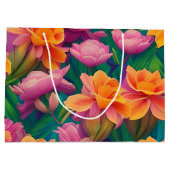 ハワイアン熱帯花模様 ラージペーパーバッグ (裏面)