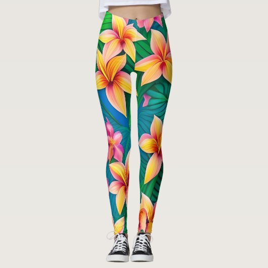 ハワイアン熱帯花模様 レギンス (正面)
