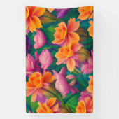 ハワイアン熱帯花模様 横断幕 (縦)