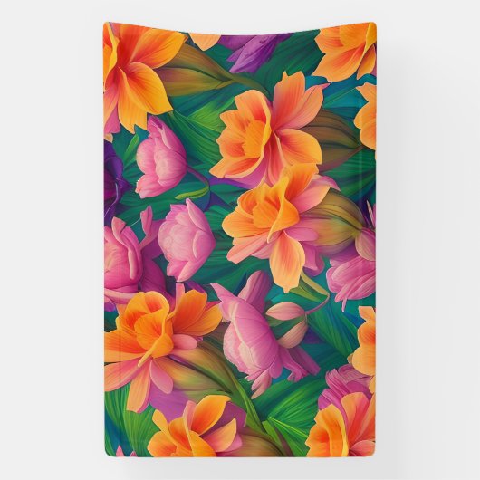 ハワイアン熱帯花模様 横断幕 (縦)