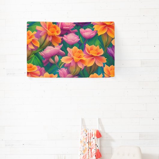 ハワイアン熱帯花模様 横断幕 (インサイチュ)