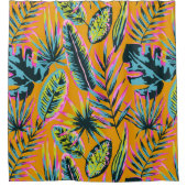 ハワイアン熱帯葉植物プリントパターン シャワーカーテン (正面)