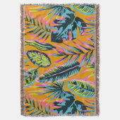 ハワイアン熱帯葉植物プリントパターン スローブランケット (正面縦)