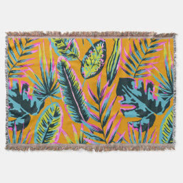 ハワイアン熱帯葉植物プリントパターン スローブランケット